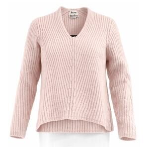 Acne Studios Deborah Pink Wool Chunky Knit Sweater - Size XS V-Neck Boxy Fit